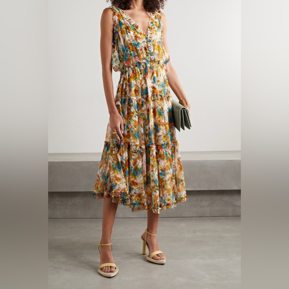 Zimmerman Women’s Estelle Ruffled floral print creation midi dress